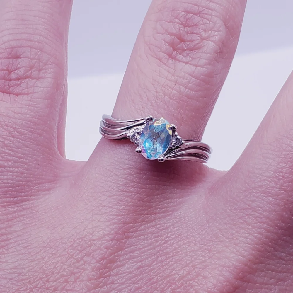 10K Solid White Gold Oval Mercury Mystic Topaz Ring